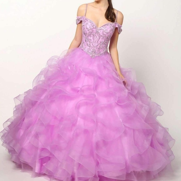 New long beaded ball gown with corset back - Picture 2 of 7